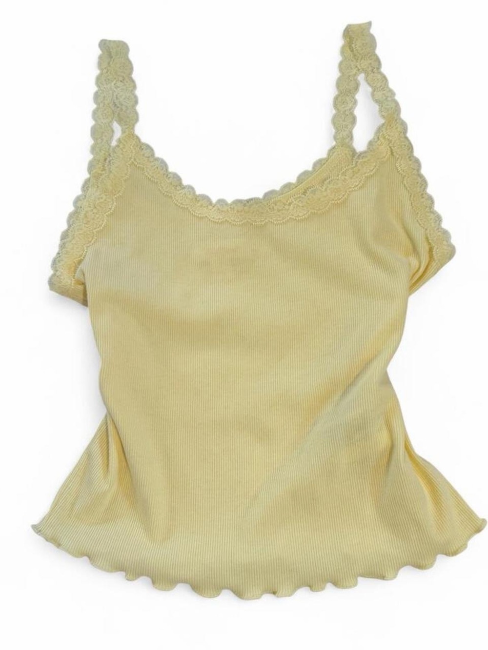Lace-Trim Ribbed Tank Top - Yellow - Picture 1 of 4